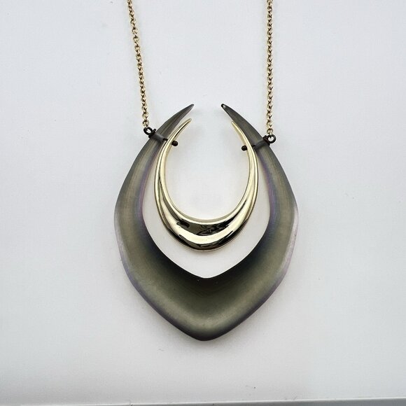 Alexis Bittar Lucite Necklace Double Horseshoe Translucent Green Purple Gold - Picture 3 of 16